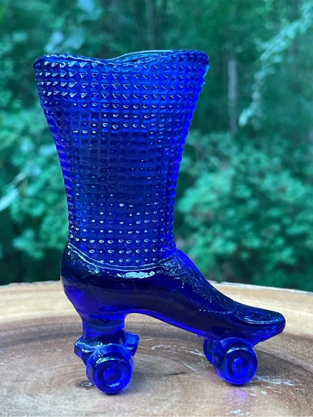 Fenton Cobalt Blue Glass Victorian Roller Skate Boot Vase Textured 4.5